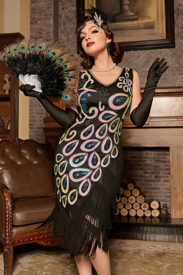 Asymétrique col en V Robe Flapper des années 20